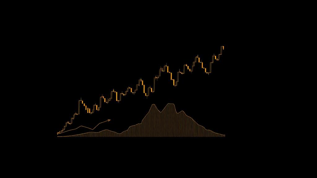 Abstract gold candlestick chart with volume histogram